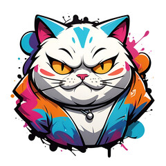 Graffiti abstract cartoon fat cat logo modern art for t-shirt