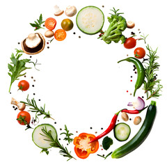 Circle Wreath of various vegetables isolated on transparent background