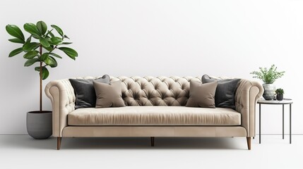 A Comfortable Sofa With Soft Pillows Isolated On A White Background. - obrazy, fototapety, plakaty