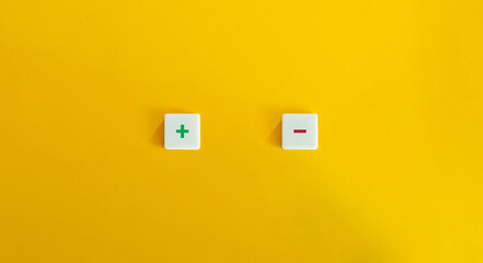 Green Plus Sign and Red Minus Sign. Concept of Pros and Cons, Positive and Negative Aspects,...