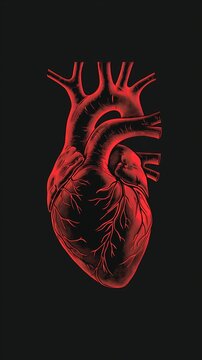 A Vertical Image With A Red Heart Isolated On Black Background.