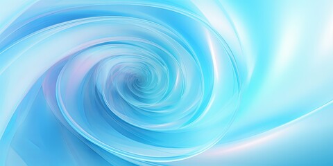 Cyan abstract background with spiral. Background of futuristic swirls in the style of holographic. Shiny, glossy 3D rendering. Hologram with copy space for photo text or product, blank empty copyspace
