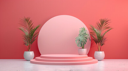 Luxurious 3D render of a charming podium for displaying products, centered with an inviting atmosphere.