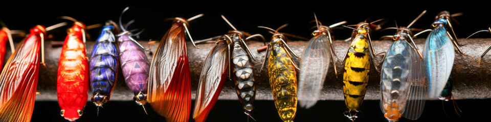 Colorful Butterfly Pupae Collection on Branch in Macro