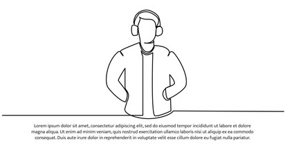 Continuous line design of young man listening to music. Single line decorative elements drawn on a white background.