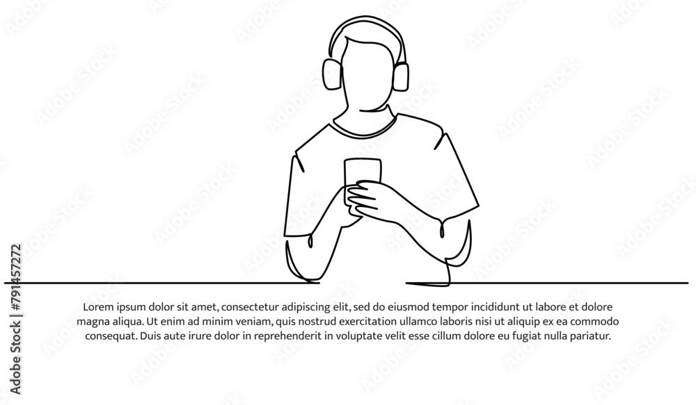Aufkleber continuous line design of listening to music using a headset. single line decorative elements drawn 