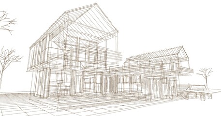 modern house sketch 3d illustration	
