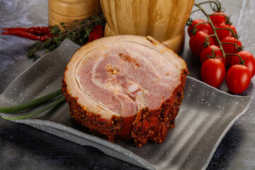 Tasty and fat smoked pork belly