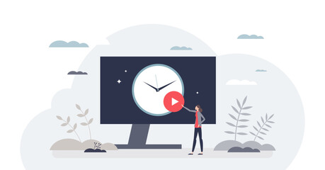 Time tracking software for effective and productive work tiny person concept, transparent background. Task monitoring and organization with efficiency.