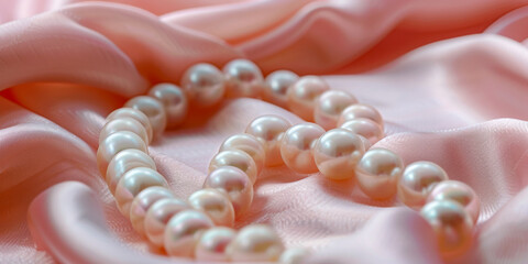 Elegant Pearl Necklace on Soft Pink Silk Fabric