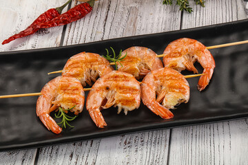 Grilled king prawn skewer snack