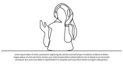 Continuous line design of have fun listening to music. Single line decorative elements drawn on a white background.