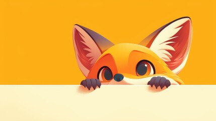 Fototapeta premium Illustration of an Adorable Fox Peeking Out 2d Graphic