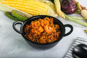 Indian cuisine - Biryani rice with prawn
