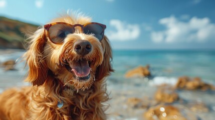 funny happy dog in summer vacations 