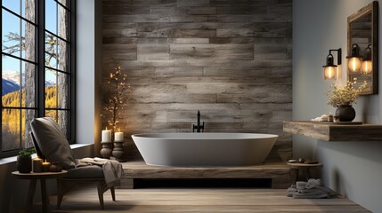 A fully furnished bathroom with modern amenities and stylish decor, offering a relaxing and luxurious space for personal grooming and relaxation, Generative AI.