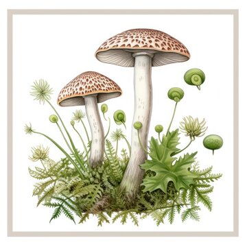 simple Botanical Amanita muscaria mushroom illustration