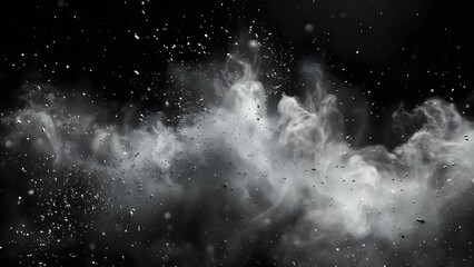 Dust particles on black background for vintage or grunge design. Concept Dust Particles, Black Background, Vintage Design, Grunge Look