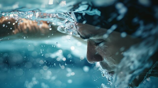 The dynamic tension in a swimmers shoulders as they power through the water. .
