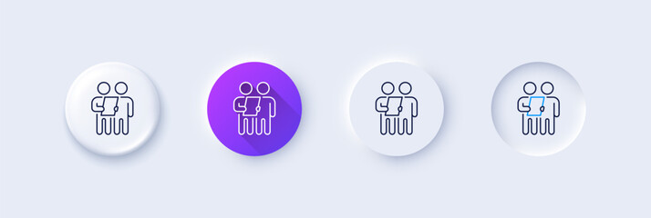 Survey line icon. Neumorphic, Purple gradient, 3d pin buttons. Contract application sign. Agreement document symbol. Line icons. Neumorphic buttons with outline signs. Vector