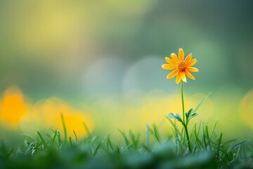 A single wildflower standing tall amidst a vast field of grass or wildflowers. 