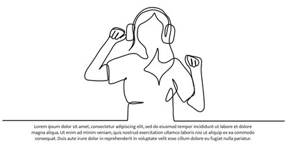 Continuous line design of have fun listening to music. Single line decorative elements drawn on a white background.