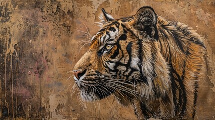 Fototapeta premium A portrait showing a Sumatran tiger glancing to the side