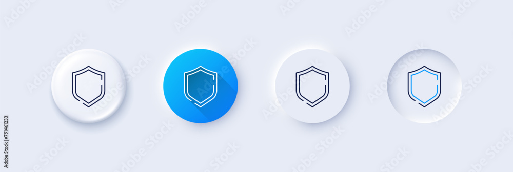 Poster shield line icon. neumorphic, blue gradient, 3d pin buttons. privacy secure sign. safe defense symbo