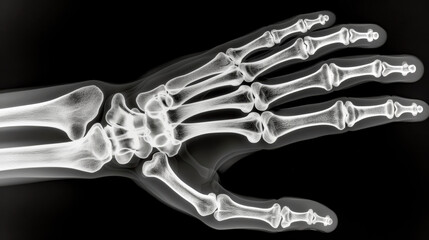 Human Hand Skeletal Structure Revealed in Radiographic X-Ray Image