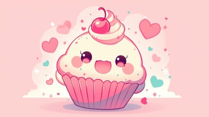 Delight in the adorable charm of the sweet cupcake kawaii character