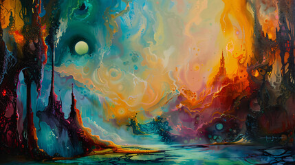 Fantasy background beautiful acrylic painting 