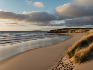 Fototapeta premium Seascape with sand dunes and sea at sunny day