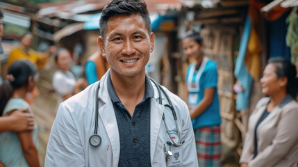 Naklejka premium Volunteer doctors who provide free medical care in rural areas