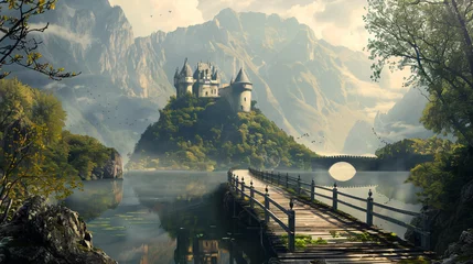 Fotobehang Fantasy castle landscape digital illustration © UsamaR