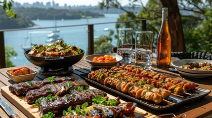 Australian barbeque with a view of Sydney Harbour.
