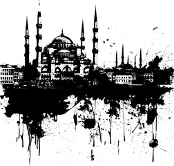 Fototapeta premium 2D Drawing of Istanbul Skyline on White Background, Classic Illustration