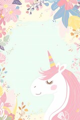 Pastel Unicorn Background Frame. Unicorn Invitation Templates
