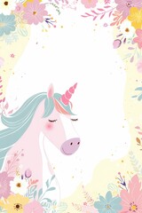 Obraz premium Pastel Unicorn Background Frame. Unicorn Invitation Templates