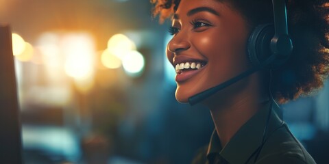 Communication, computer, or black woman on call center video call consulting, networking, or giving advise. Happy, wave, or contact us African American mixed-race black laborer online chatter