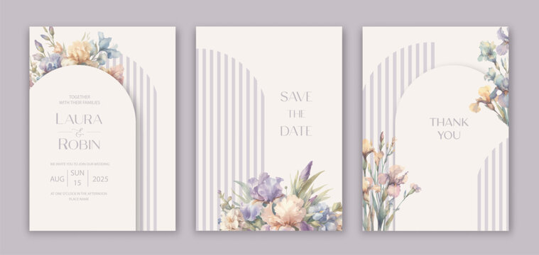 Floral vintage watercolor wedding invitation with rose flowers.