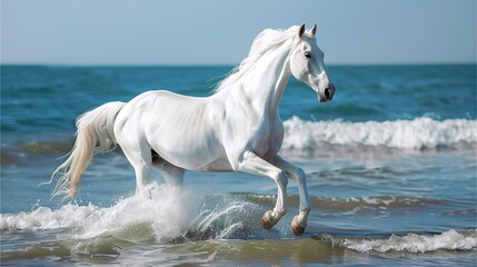 Naklejka na ściany i meble white horse on the beach