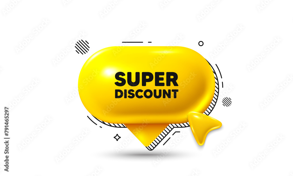 Poster click here speech bubble 3d icon. super discount tag. sale sign. advertising discounts symbol. super