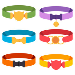 Pet collars vector cartoon set isolated on a white background.