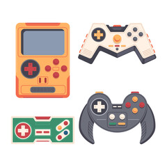 Video game console vector cartoon set isolated on a white background.