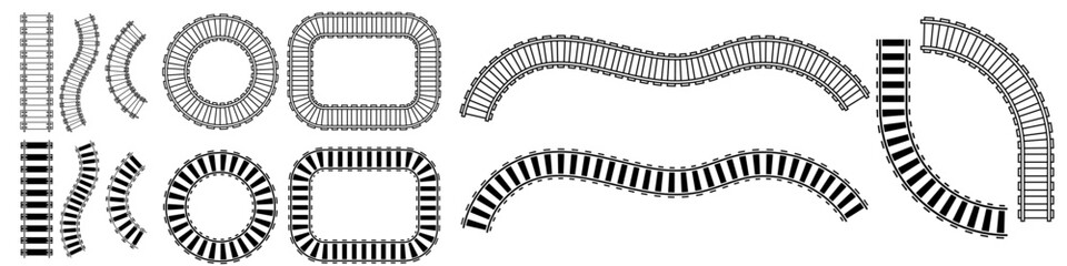 Railways icon vector set. Rails illustration sign collection. Train symbol. Locomotive logo. - obrazy, fototapety, plakaty