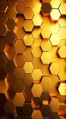 Gold background with hexagon pattern, 3D rendering illustration. Abstract gold wallpaper design for banner, poster or cover with copy space for photo text or product, blank empty copyspace. 