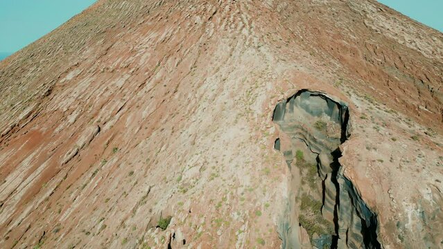 Aerial view over Herrera cave and revealing the famous Galdar mountain. On the island of Gran Canaria.