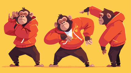 Cool monkey dancing in modern clothes. Vector flat
