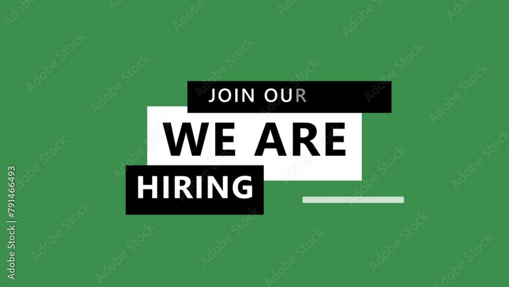 Poster we are hiring join our team animation text with green background video