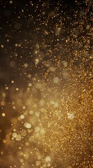 Gold glitter texture background with dark shadows, glowing stars, and subtle sparkles with copy space for photo text or product, blank empty copyspace 